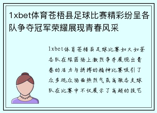 1xbet体育苍梧县足球比赛精彩纷呈各队争夺冠军荣耀展现青春风采